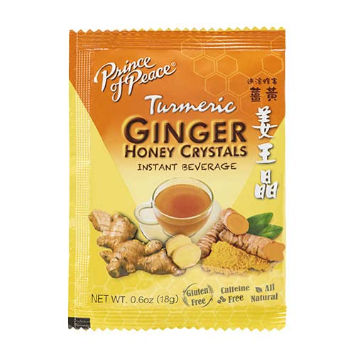 Prince of Peace Instant Ginger Honey Crystals with Turmeric, Value Pack 60 Sachets - Instant Hot or Cold Beverage Easy to Brew - Drink Like a Tea