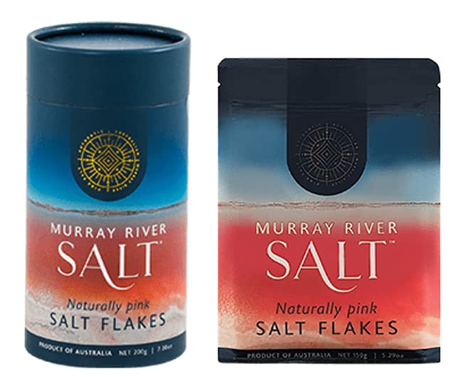 2 Pack - Murray River Pink Salt Flakes Recyclable Canister with Refill Pouch. Gourmet pure natural low sodium Chef finishing salt 100% natural
