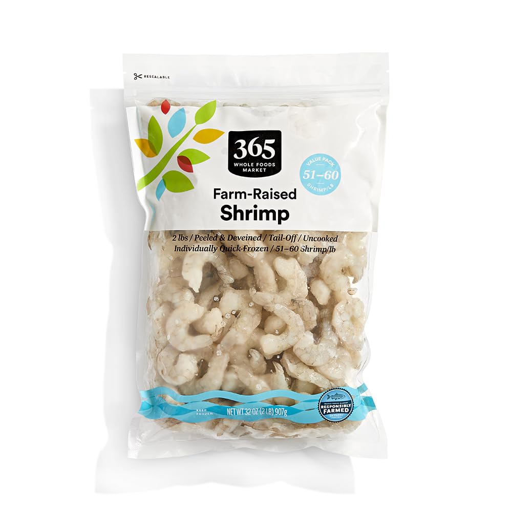 365 by Whole Foods Market Peeled Tail-Off Shrimp 51-60 Count Value Pack, 32 OZ