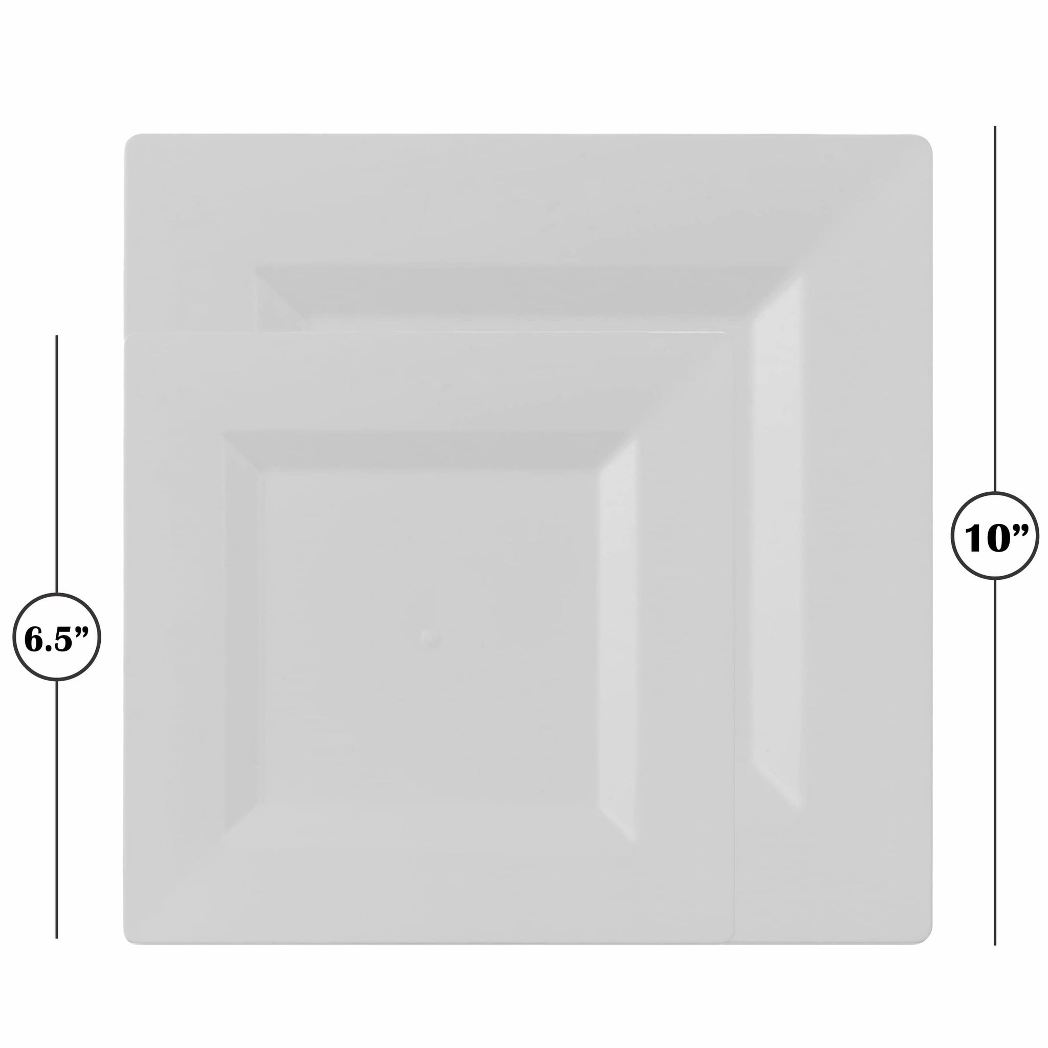 BloominGoods 100 PCS Disposable Plastic White Square Plates, 100-Pack 6.5 & 10 In. Combo Premium Heavy Duty Square Plastic Plates, Ideal For Wedding