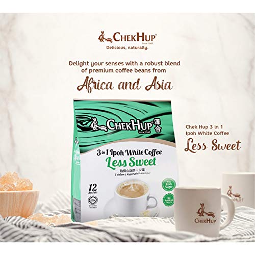 Chek Hup 3 In 1 White Coffee Less Sweet (12 x 35g) 420g - White coffee's smooth texture with premium rock sugar. With no added artificial coffee