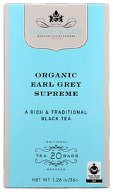 Harney & Sons Premium Tea, Organic Earl Grey Supreme Black Tea, Individually Wrapped Tea Bags, 20/box