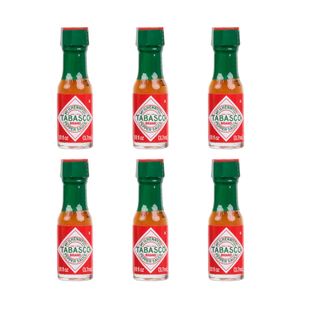 Tabasco® Mini Hot Sauce Bottles, 6-Pack Travel Size (0.25 oz Each) - On-the-Go Gift Bottles for Spicy Food Lovers