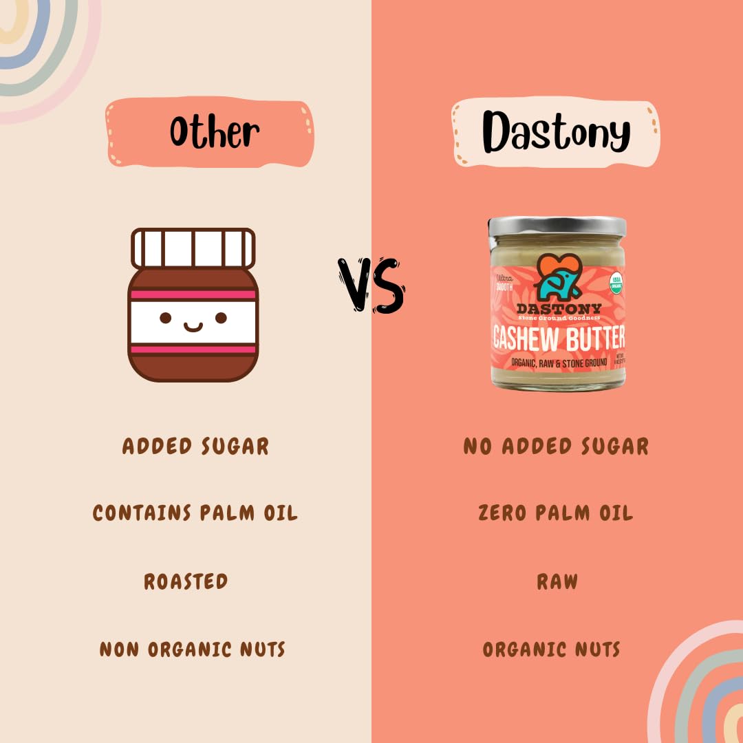Dastony Organic Raw Cashew Nut Butter, 8 oz | Only One Ingredient | Vegan, Paleo and Keto Friendly, Non GMO, Gluten-free - Pack of 1