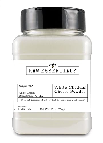 Raw Essentials White Cheddar Cheese Powder - Rich & Creamy Cheese Flavor - Perfect for Popcorn, Sauces, Mac & Cheese, Soups & Snacks - Fine Powder