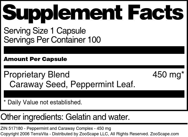 Peppermint and Caraway Complex - 450 mg (100 Capsules, ZIN: 517180) - 3 Pack