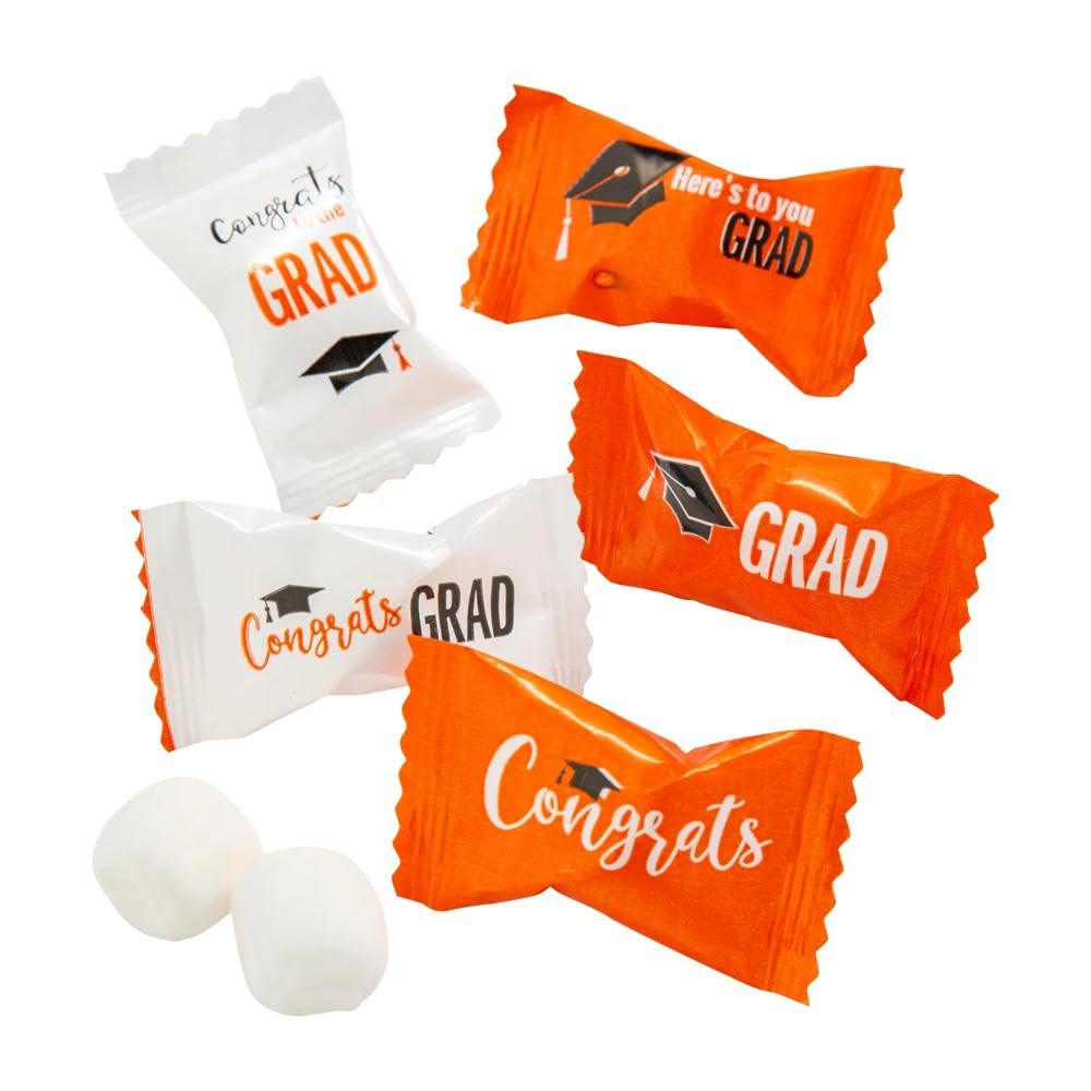 Fun Express Graduation Buttermints Individually Wrapped - 108 Orange Mint Candy Pieces for Party Favors & Candy Buffet | Vegan & Kosher Certified