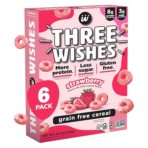 Three Wishes Grain-Free Protein Breakfast Cereal - 8g Protein and 3g Fiber - Healthy, Low-Sugar Breakfast Cereal, Gluten Free, Vegan-Friendly, Non-GMO
