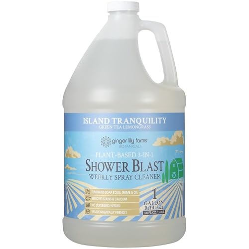 Ginger Lily Farms Botanicals Plant-Based 3-in-1 Shower Blast Weekly Spray Cleaner, 100% Vegan & Cruelty-Free, Island Tranquility, Green Tea
