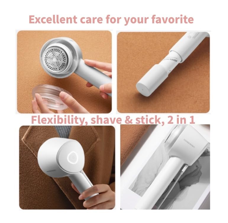 2-in-1 Electric Lint Remover & Fabric Shaver | Sweater Defuzzer with 3 Speeds, 6 Stainless Steel Blades, and Built-in Lint Roller | USB-C Rechargeable
