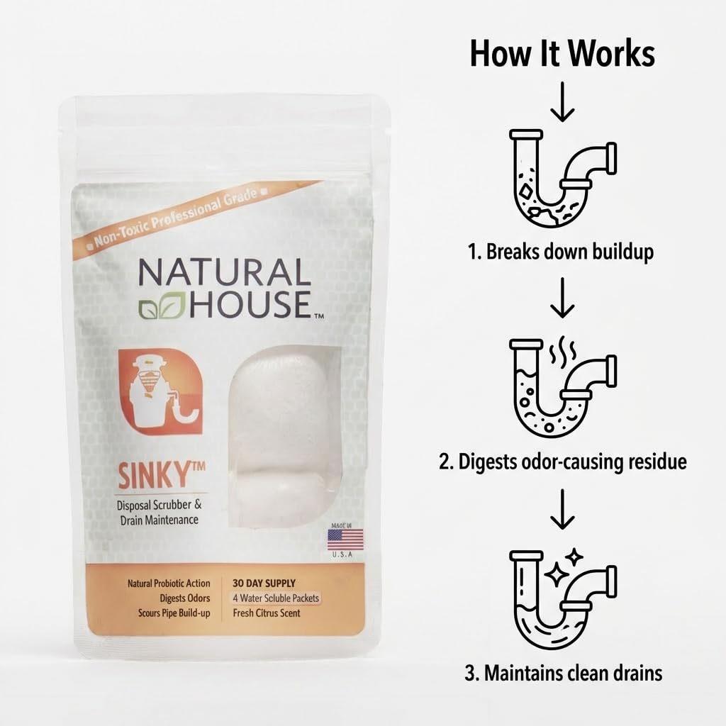 Natural House Sinky - Plant-Based Enzyme Drain Cleaner & Garbage Disposal Pods - Breaks Down Grease, Food Scraps - Septic-Safe, Plumbing-Friendly