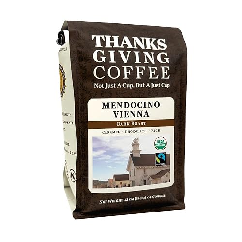Thanksgiving Coffee "Mendocino Vienna" Dark Roasted Fair Trade Organic Shade Grown Whole Bean Coffee - 12 Ounce Bag