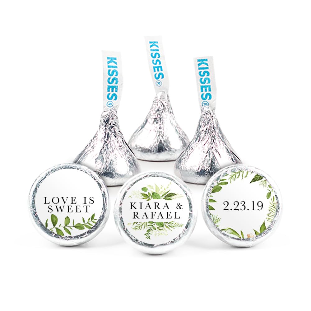 2.7 lb Personalized Wedding Candy Favors Kisses (270 Kisses) - Botanical Sticker Design- Assembly Required