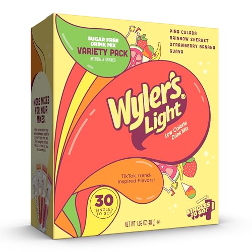 Wyler’s Light Island Flavors Variety Pack, Singles To Go Sugar Free Drink Mix, Low Calorie Water Enhancer, 30 Sticks, Piña Colada, Rainbow Sherbet