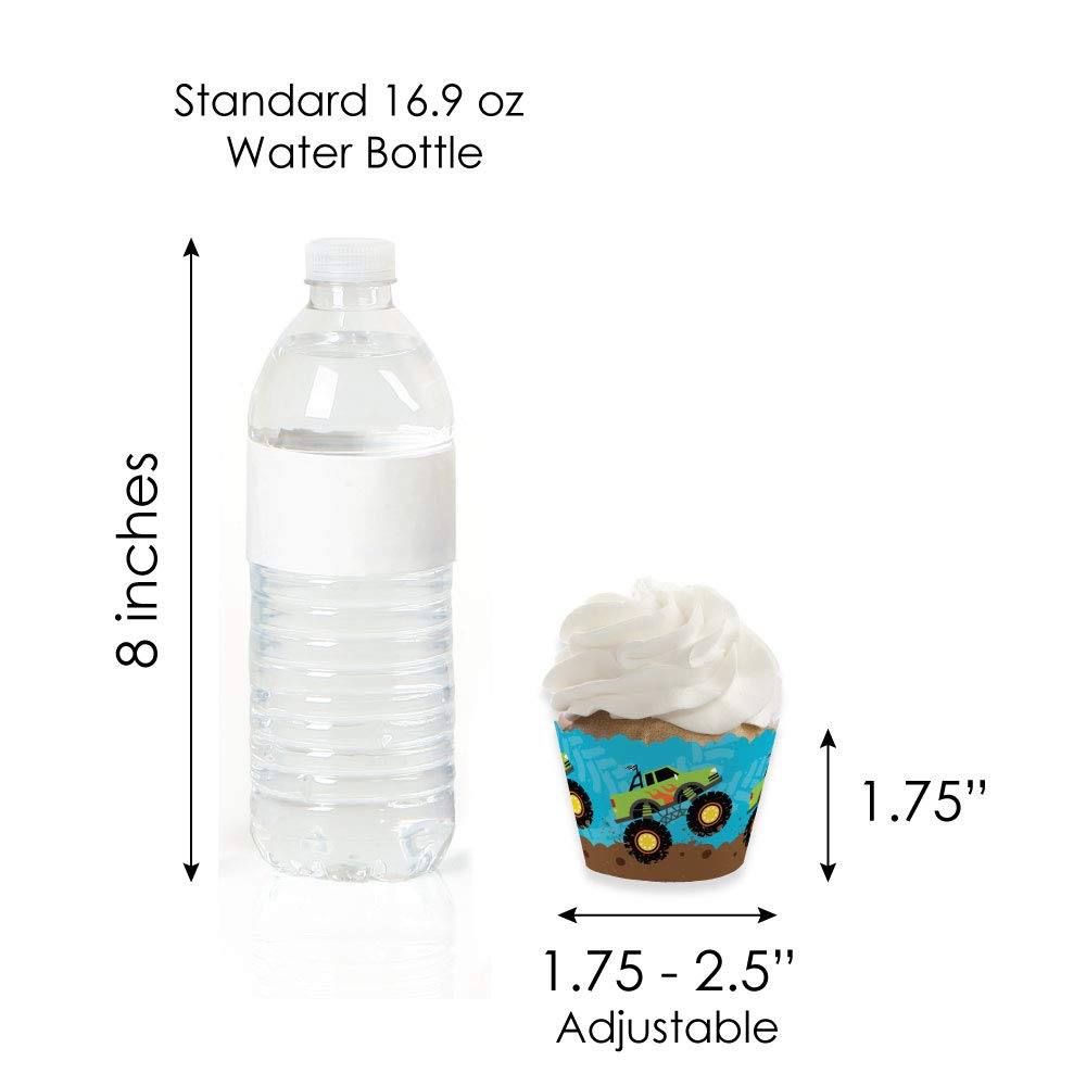 Big Dot of Happiness Smash and Crash - Monster Truck - Cupcake Decoration - Boy Birthday Party Cupcake Wrappers and Treat Picks Kit - Set of 24