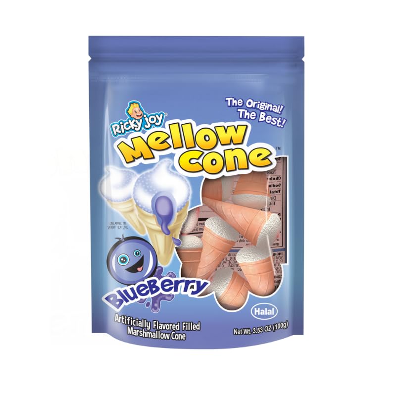 Ricky Joy® Mellow Cone Jelly Filled Marshmallow Cones, 3.53 oz Bag (Pack of 3) (Blueberry)