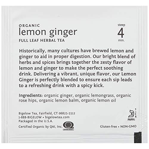 Bigelow Tea Steep Cafe Organic Herbal Tea, Lemon Ginger, 50 Bags/carton
