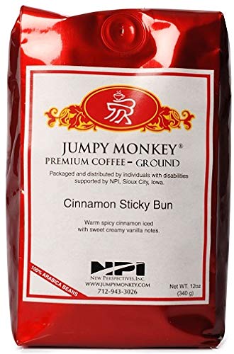 Jumpy Monkey® Coffee Cinnamon Sticky Bun Flavored Blend - Medium Roast, 100% Arabica, Ground Coffee, 12 Ounce Bag