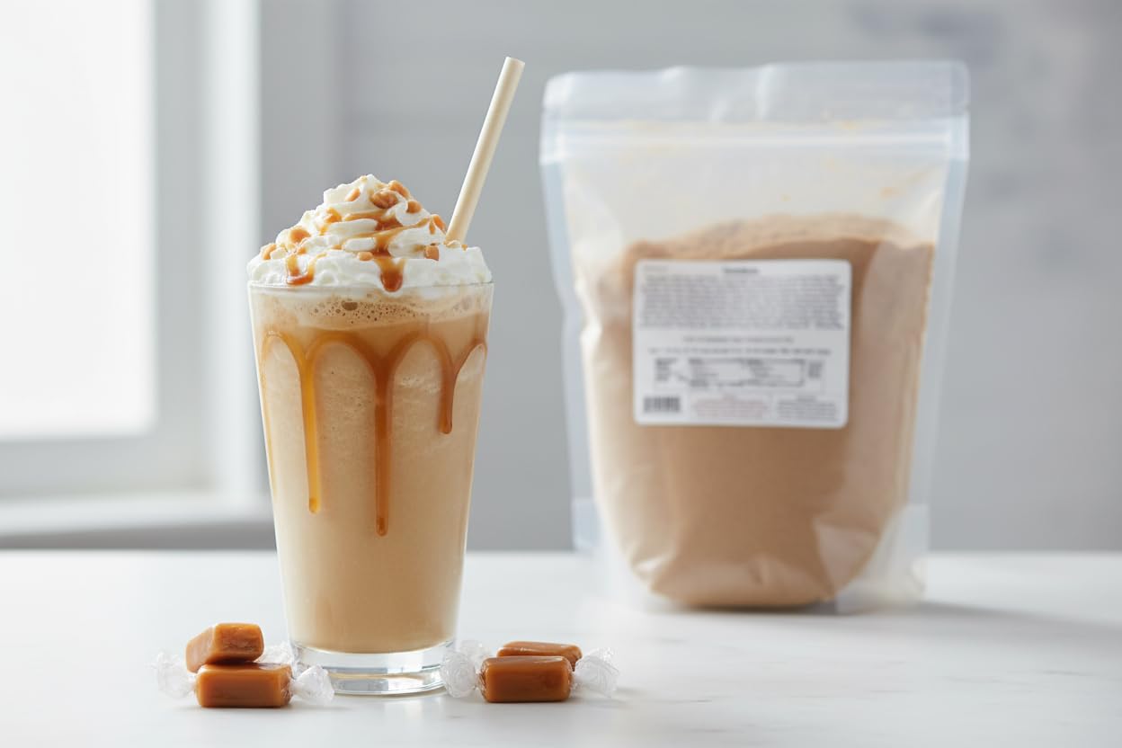 YANKEETRADERS Gourmet Cappuccino Mix, Creamy Caramel Flavor, Instant Powder, Hot or Iced, 5 Lb Bulk