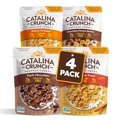 Catalina Crunch Protein Cereal | Sugar Free Breakfast Cereal with 11g of Protein | Gluten Free, Keto Friendly | Variety Pack 4 Flavors (Pack of 4)