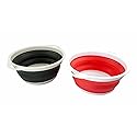 SAMMART 2.6L (0.68 Gallon) Collapsible Tub - Foldable Dish Tub - Portable Washing Basin - Space Saving (Coral Pink+Washed Black, 2)