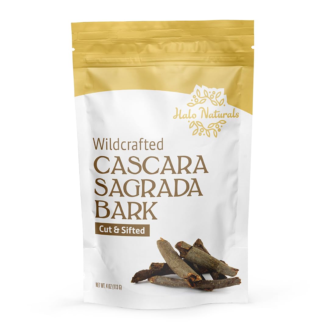 Halo Naturals Cascara Sagrada Bark Wildcrafted Cut & Sifted, 4 Ounces Resealable Pouch| Packaged in The USA