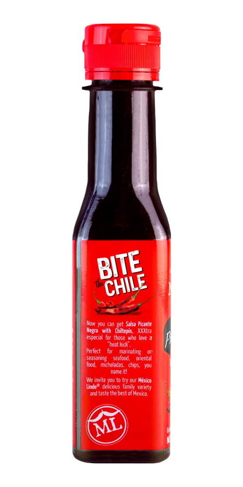 Mexico Lindo Picante Negra Xxxtra Hot Sauce, With Chiltepin Pepper, 5 Fl Oz (Pack of 6)