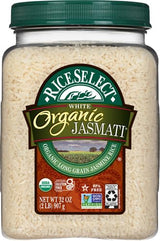 RiceSelect Organic Jasmati Rice, Premium Long Grain Organic American Jasmine Rice for Asian-Inspired Recipes, Gluten-Free, Non-GMO, Kosher, 32oz Jar (Pack of 1)