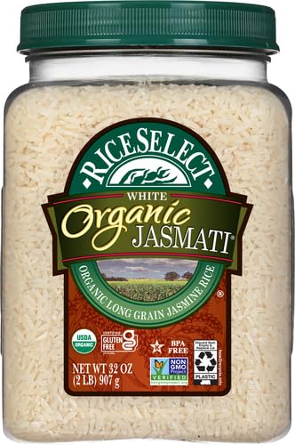 RiceSelect Organic Jasmati Rice, Premium Long Grain Organic American Jasmine Rice for Asian-Inspired Recipes, Gluten-Free, Non-GMO, Kosher, 32oz Jar (Pack of 1)