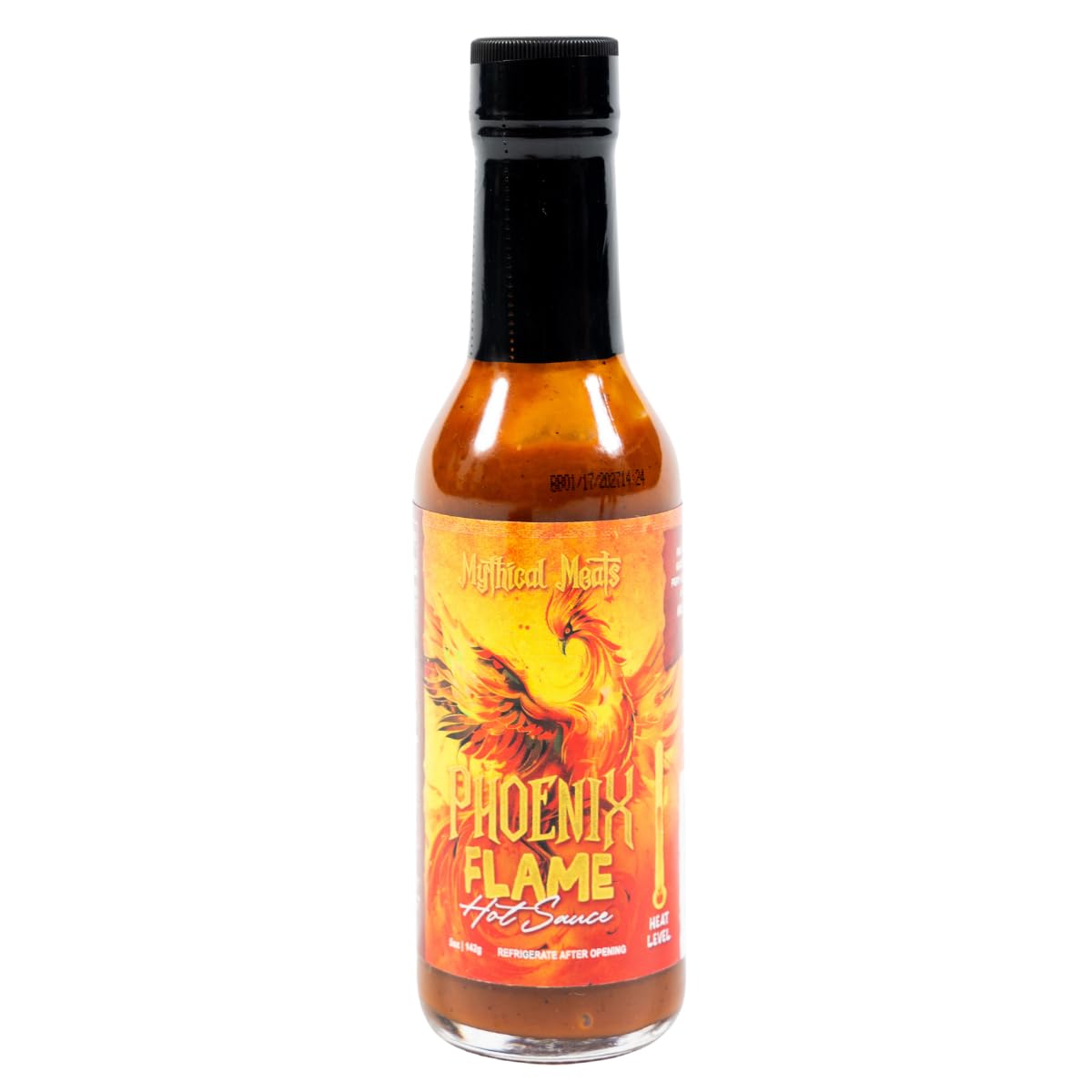 Mythical Meats Phoenix Flame Hot Sauce - Ghost Pepper & Honey Blend, Gluten Free, Non GMO, 6/10 Heat