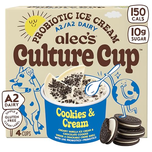 Alec's CULTURE CUP™ Probiotic A2 Dairy Ice Cream - Cookie & Cream 3.5oz 4-Pack