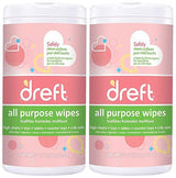 Dreft Multi-Surface All-Purpose Gentle Cleaning Wipes for Baby Toys, Car Seat, High Chair & More, 70 Count, Pack of 2