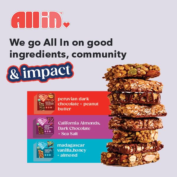 All In Snack Bars - Gluten Free - Organic - Non-GMO - Allergen Friendly (18 Pack, Vanilla, Peanut Butter, & Chocolate Sea Salt)