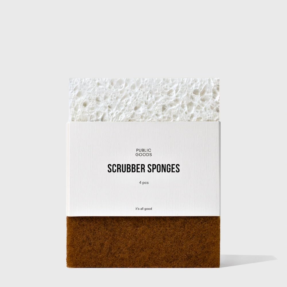 Public Goods Scrubber Sponge | Cleaning & Scrubbing Sponges for Dishes & Kitchen Sink | Natural, Plant-Based Sponges | Pack of 4