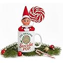 Swirlee Pop Christmas Elf Mug Gift Set - Boy Elf in Ceramic Coffee Mug with Giant Peppermint Swirl Lollipop & Ornaments - Holiday Hot Cocoa Cup, Elf