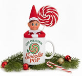 Swirlee Pop Christmas Elf Mug Gift Set - Boy Elf in Ceramic Coffee Mug with Giant Peppermint Swirl Lollipop & Ornaments - Holiday Hot Cocoa Cup, Elf