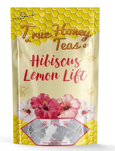 True Honey Hibiscus Lemon Lift Tea Bags - Honey Crystals Blended in Every Sachet - Organic Rooibos Tea with Hibiscus and Lemon Myrtle - All Natural
