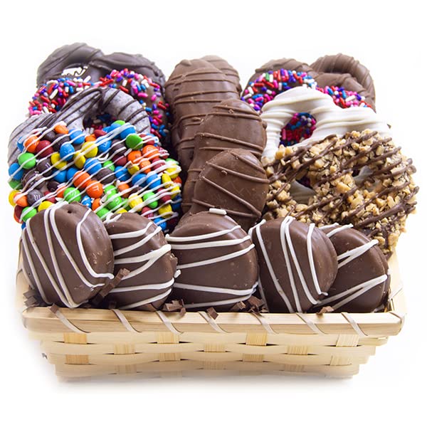 Pretzel Party Gourmet Chocolate Covered Pretzel Chocolate Sandwich Cookies and Peanut Butter Cookie Sandwiches Gift Basket from All City Candy