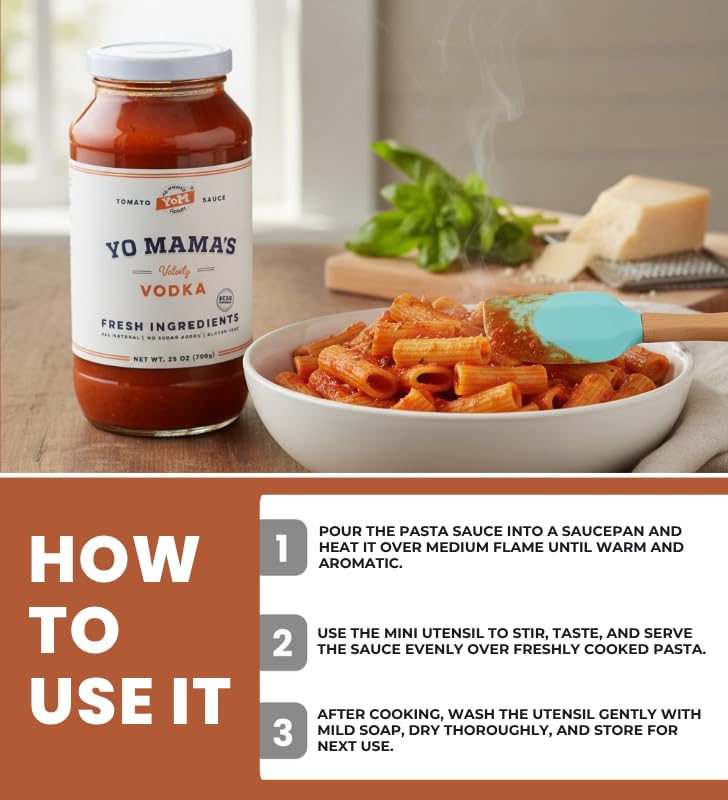 Yo Mamas Foods Sauce-Pasta Vodka Tomato 25 oz Bundle with Mini Spatula Utensil - Creamy pasta sauce made with tomatoes and herbs for cooking, dipping