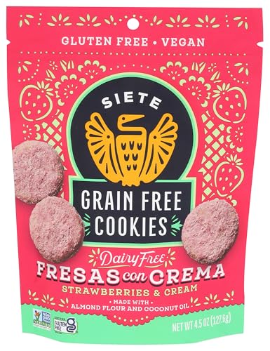 Siete Gluten Free Fresas Con Crema Cookies | Vegan | Grain Free | Non GMO | Dairy Free | Made with Almond Flour & Coconut Oil | 4.5 Oz. Bag (Pack