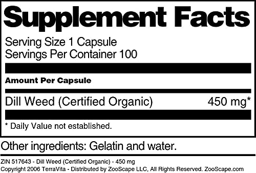 Dill Weed (Certified Organic) - 450 mg (100 Capsules, ZIN: 517643) - 3 Pack