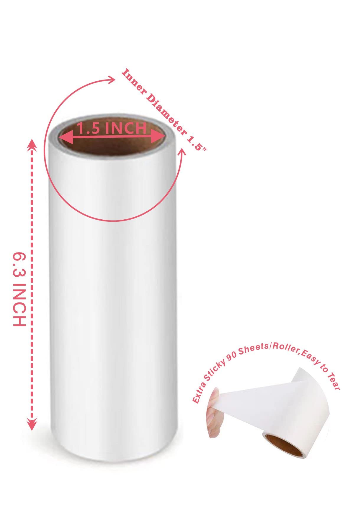 Lint Roller Refills for Pet Hair -1080 Sheets(12packs), 6.3 in Long,1.5 in Diameter,Extra Sticky for Clothes Dog &Cat Hair