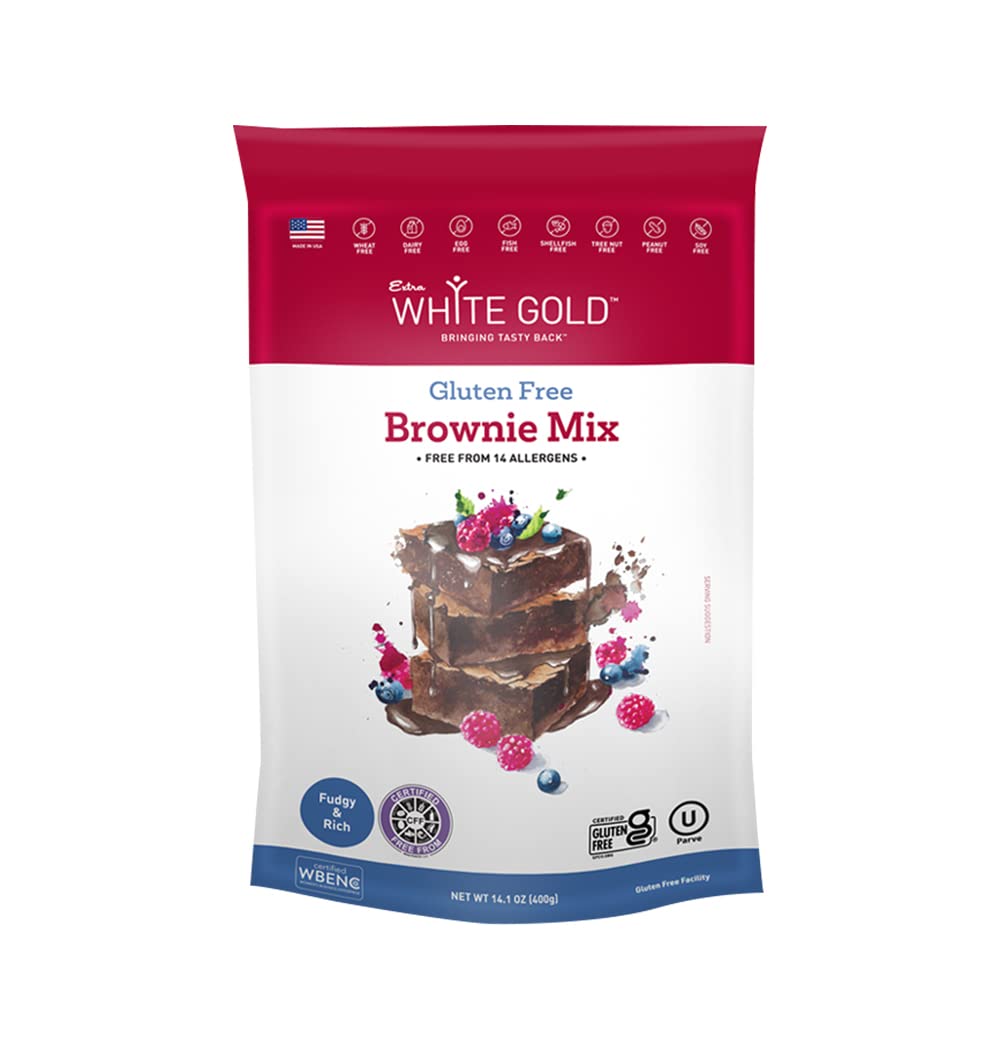 Extra White Gold Brownie Mix - For Baking Cakes Cupcakes Desserts - [Gluten Free] [Nut Free] [Free of the Top 14 Major Allergens] - 14.1 Ounces
