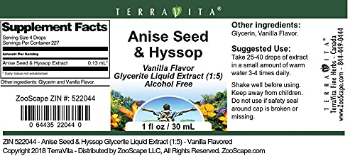 Anise Seed & Hyssop Glycerite Liquid Extract (1:5) - Vanilla Flavored (1 oz, ZIN: 522044) - 3 Pack