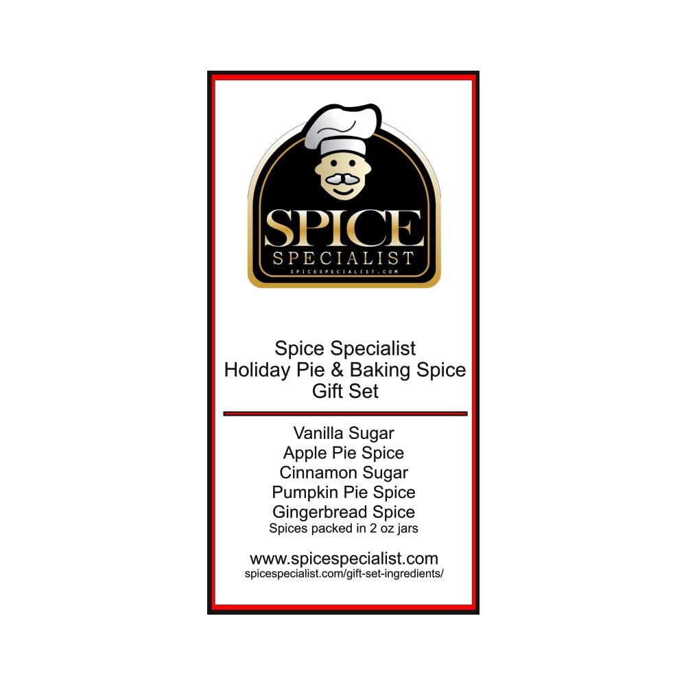 Holiday & Baking Seasonings Gift Set - Contains: 5 different jars (1 each of: Apple Pie, Pumpkin Pie, Gingerbread Spice, Vanilla Sugar and Cinnamon