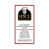 Holiday & Baking Seasonings Gift Set - Contains: 5 different jars (1 each of: Apple Pie, Pumpkin Pie, Gingerbread Spice, Vanilla Sugar and Cinnamon