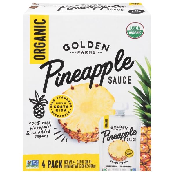 Golden Farms, Sauce Organic Pineapple 4 Pack, 43.17 Ounce