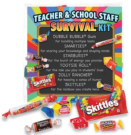 Teacher Appreciation & School Staff Survival Kits (25 per set) Fun Candy Treat Gift Kit Idea for Teacher Appreciation Week
