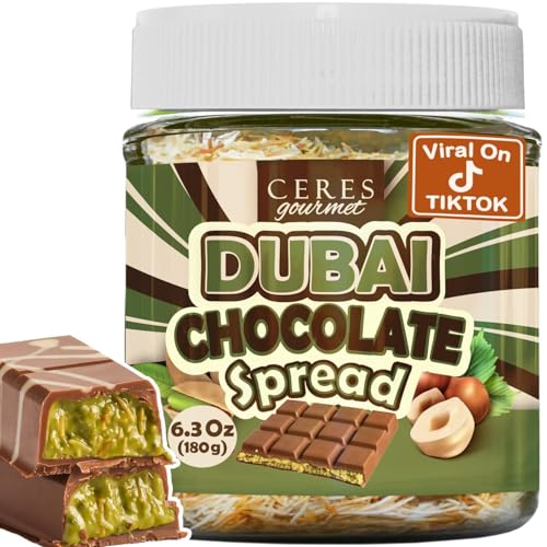 Dubai Chocolate Spread - 6.35 oz Jar with Pistachio, Kataifi & Gourmet Dubai Chocolate Filling for Pancakes, Breakfast, Snacks, and Desserts
