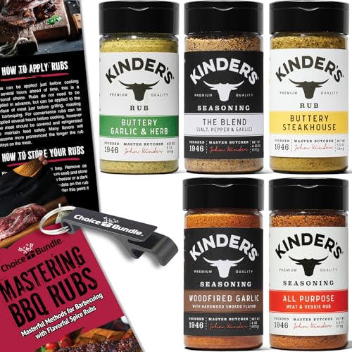 Kinders Buttery Garlic & Herb Woodfired Garlic The Blend Buttery Steakhouse All Purpose Seasoning & Rub 5 pk (28.75 oz) + BBQ Masters & Opener (7